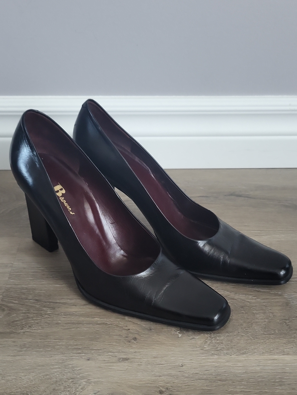 Browns Black Leather Heels